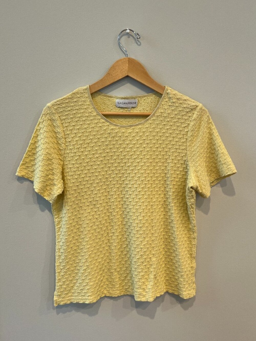 Sag Harbor Butter Yellow Textured Stretch Tee – Soft Woven Look Top